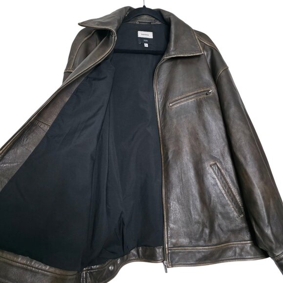 Reformation‎ Veda Marco Pitstop Brown Leather Oversized Bomber Jacket Size XL - Picture 9 of 16